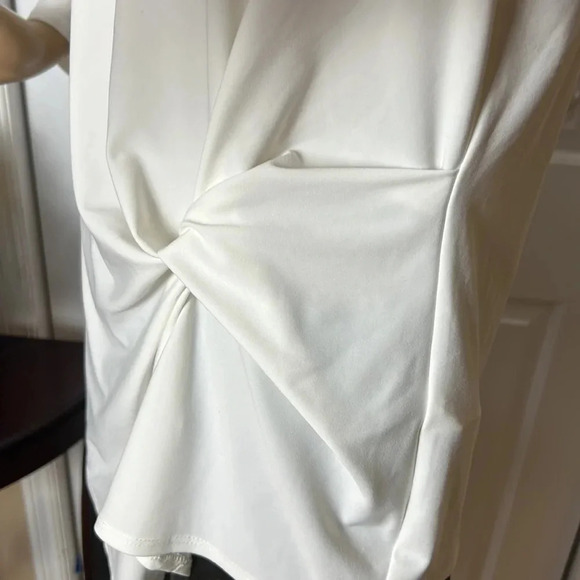 LISETTE Blouse,women M.twist side knot,V-neck,asymmetrical hem,classic,career EC - Picture 7 of 14